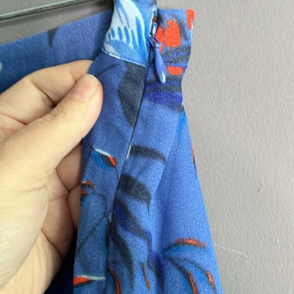 Loft Blue Floral Tiered Ruffle Mini Skirt Side Zipper Size 4 - Picture 3 of 7